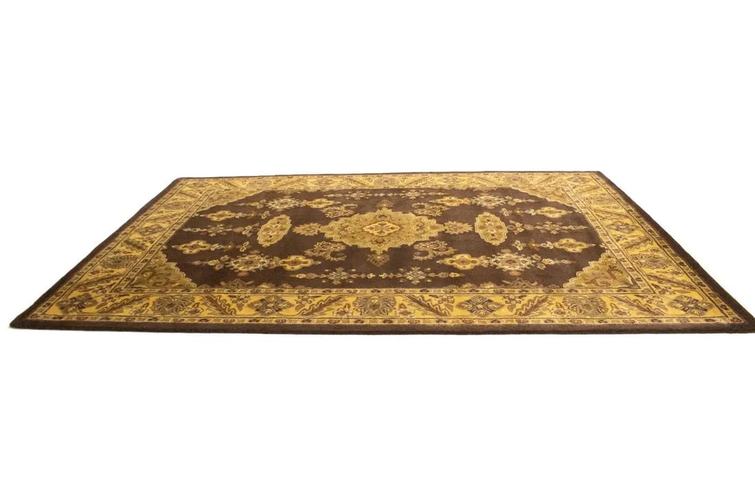 Dark Brown Floral Modern 8X11 Oriental Hand-Tufted Rug - 6