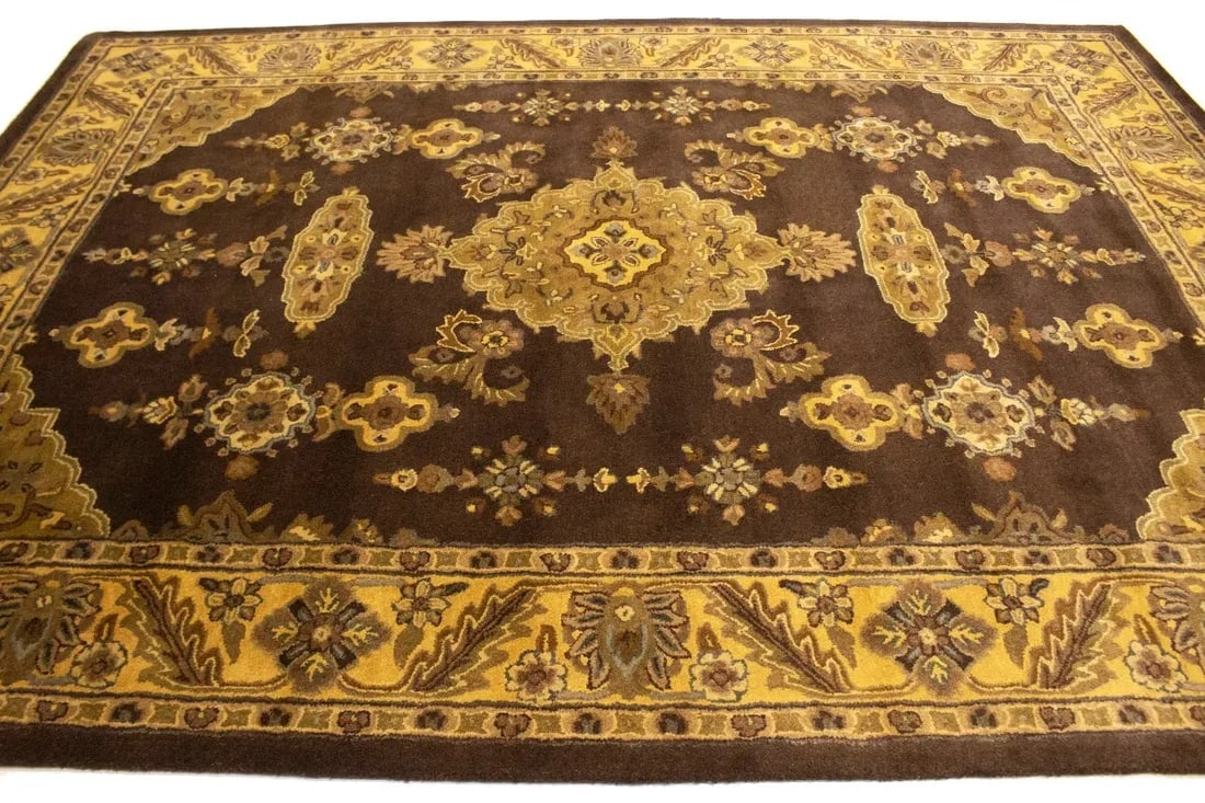 Dark Brown Floral Modern 8X11 Oriental Hand-Tufted Rug - 7