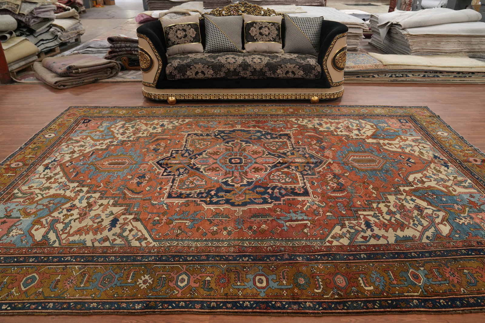 Pre-1900 Vegetable Dye Heriz Serapi Persian Large Rug 10x14 - 3