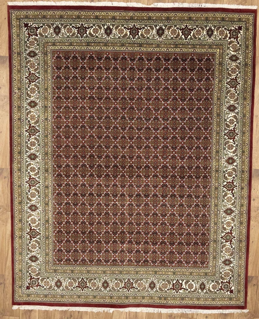 Red Floral Geometric 7X8 Tabriz Fish Mahi Oriental Rug - 2