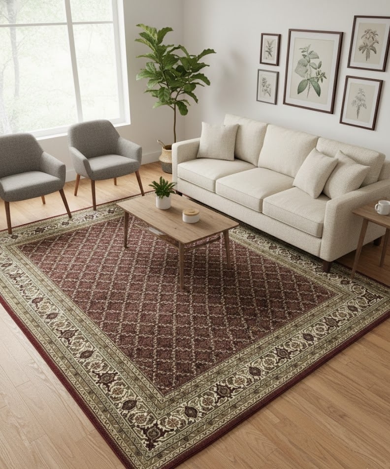 Red Floral Geometric 7X8 Tabriz Fish Mahi Oriental Rug - 3