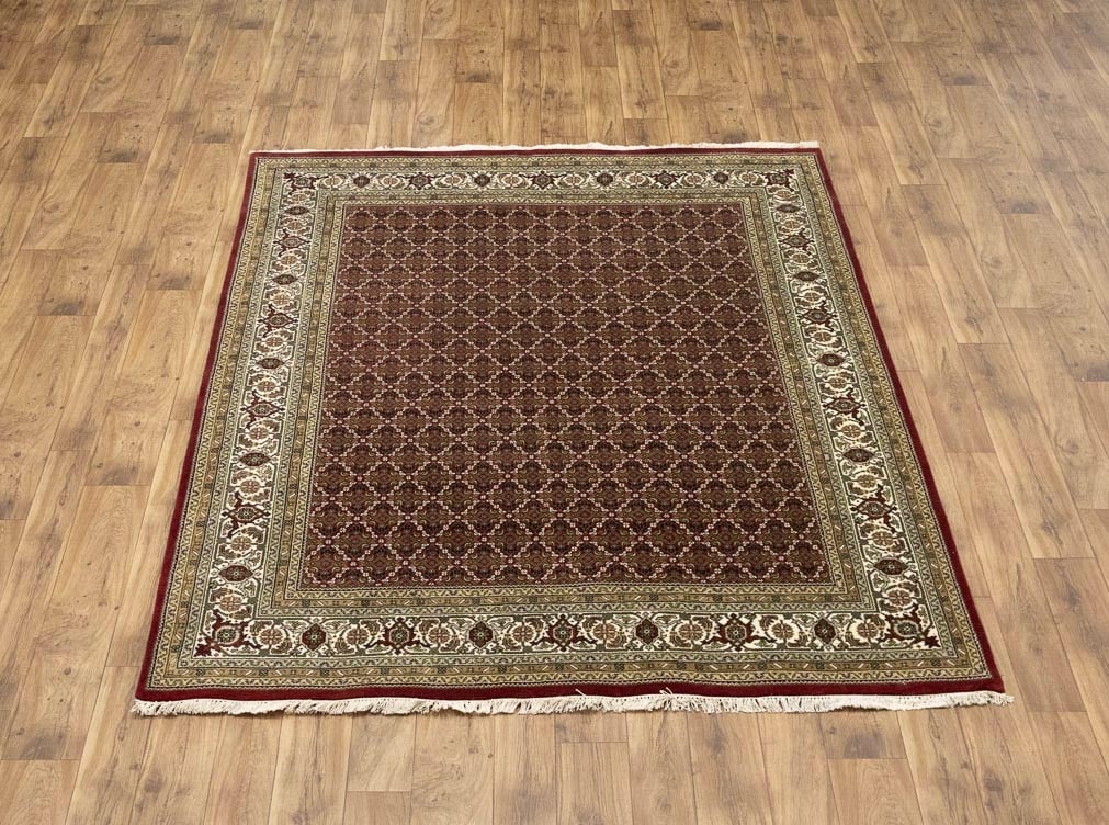 Red Floral Geometric 7X8 Tabriz Fish Mahi Oriental Rug - 4