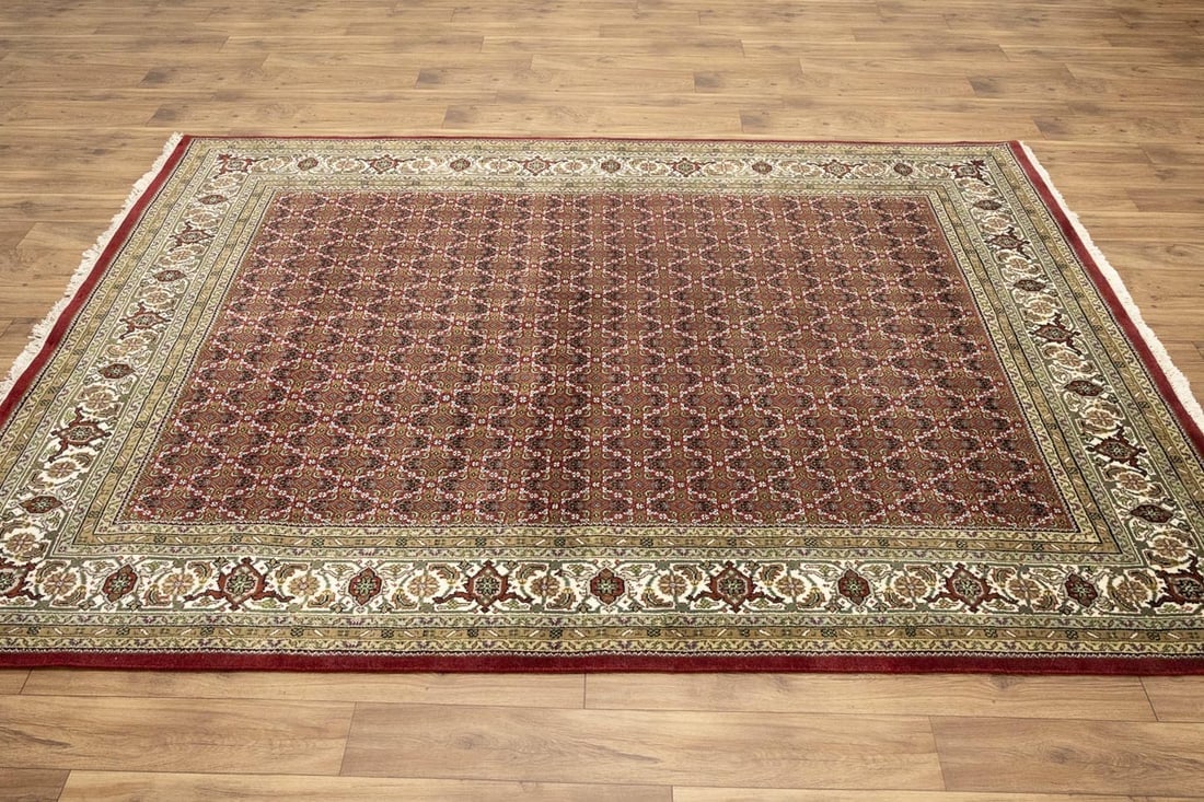 Red Floral Geometric 7X8 Tabriz Fish Mahi Oriental Rug - 6