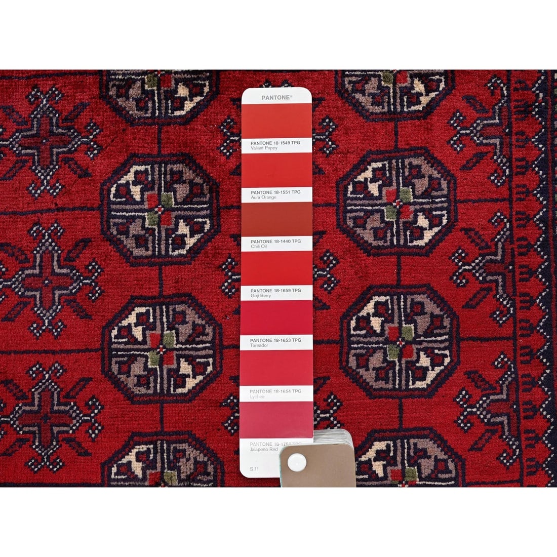 Red Princess Bokara with Geometric Design Hand Knotted Wool Mat Rug - 4