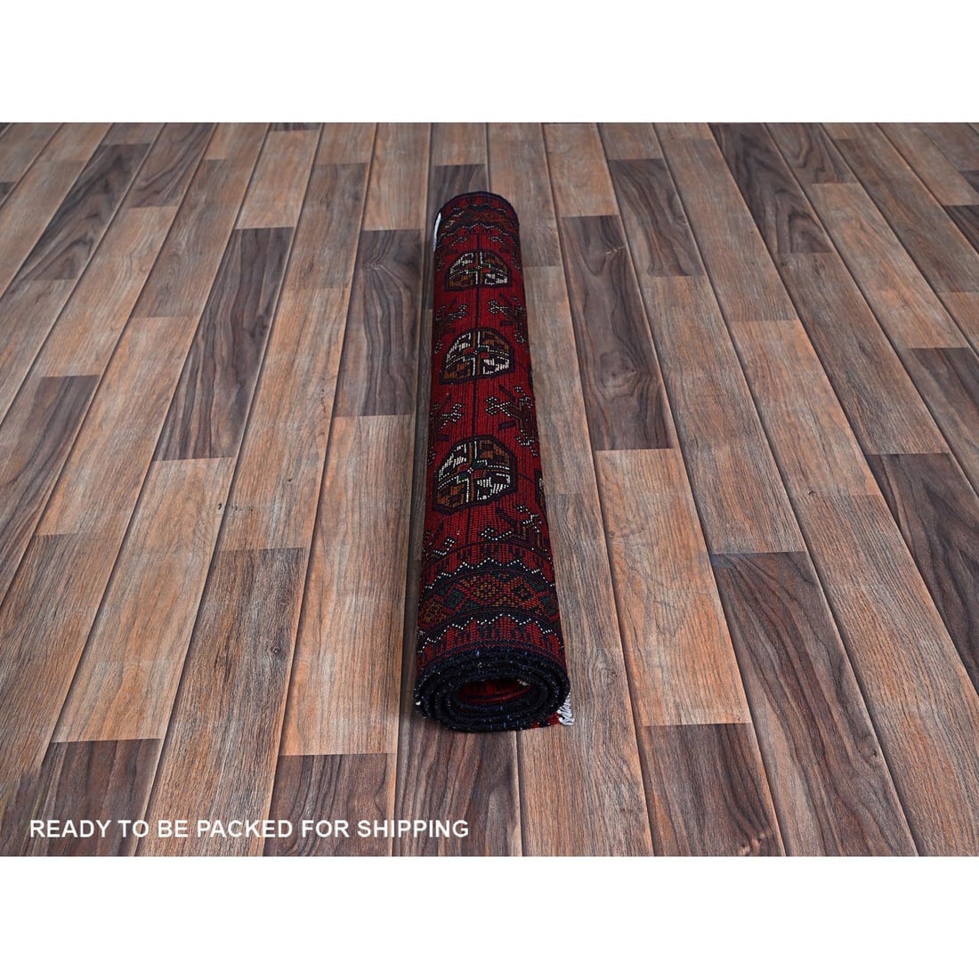 Red Princess Bokara with Geometric Design Hand Knotted Wool Mat Rug - 5