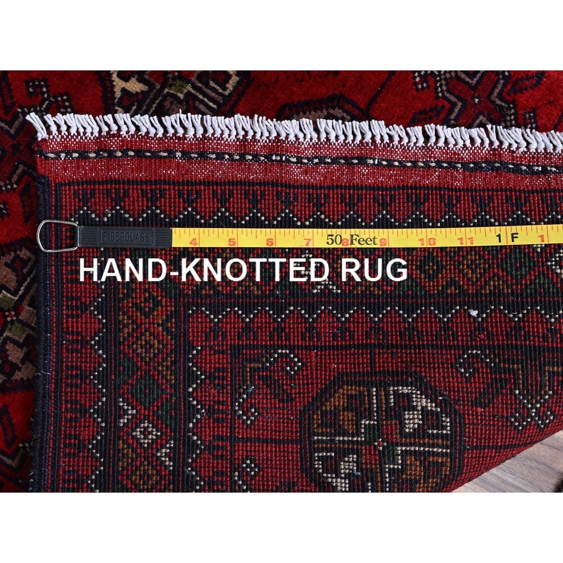 Red Princess Bokara with Geometric Design Hand Knotted Wool Mat Rug - 7