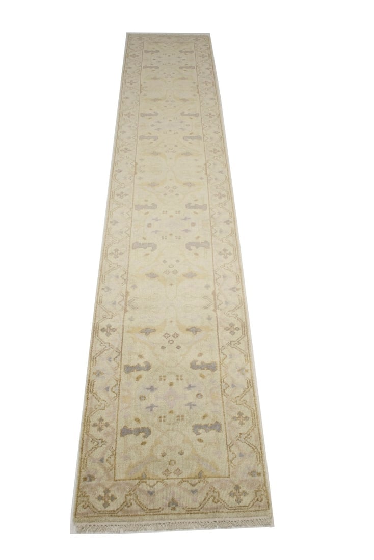 Cream Floral 2'5X13'9 Oushak Oriental Runner Rug - 3