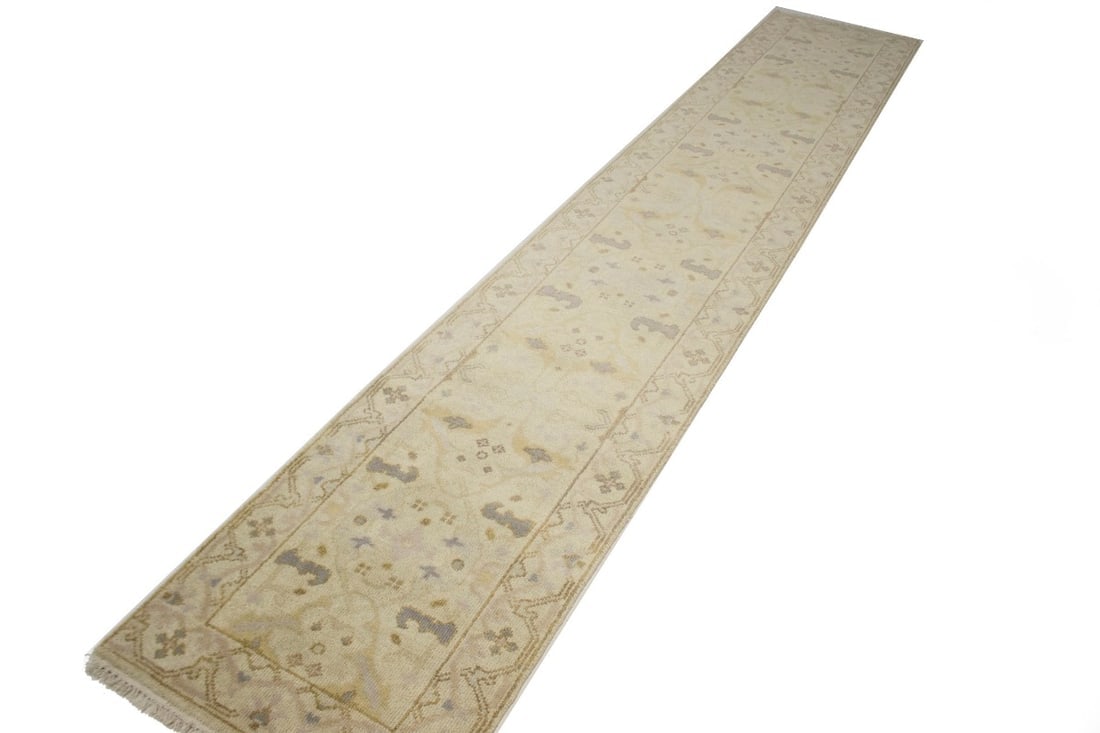 Cream Floral 2'5X13'9 Oushak Oriental Runner Rug - 4