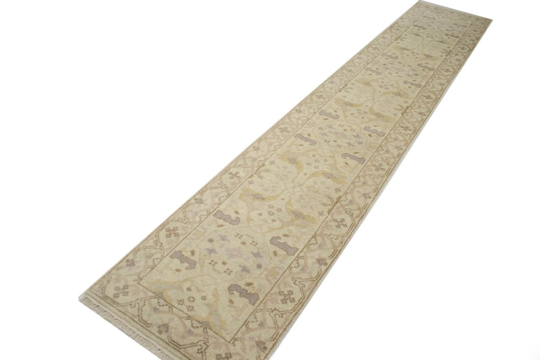 Cream Floral 2'5X13'9 Oushak Oriental Runner Rug - 5