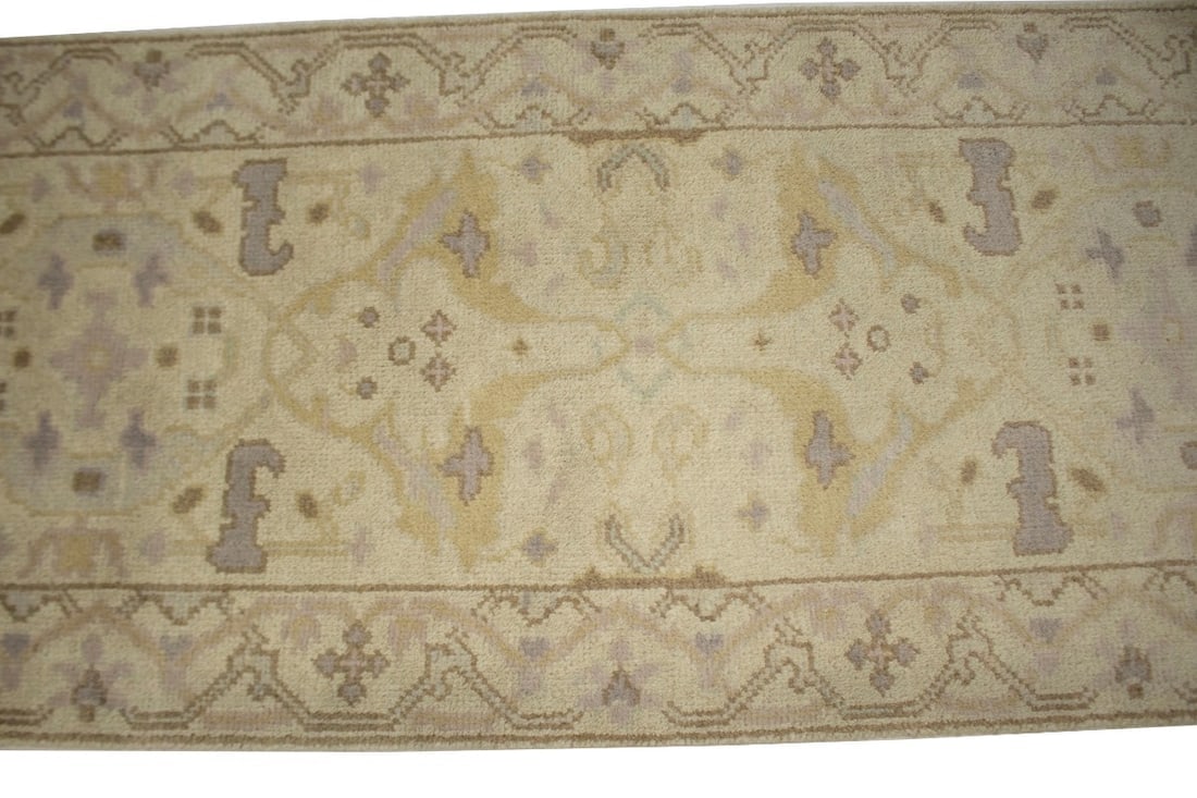 Cream Floral 2'5X13'9 Oushak Oriental Runner Rug - 6