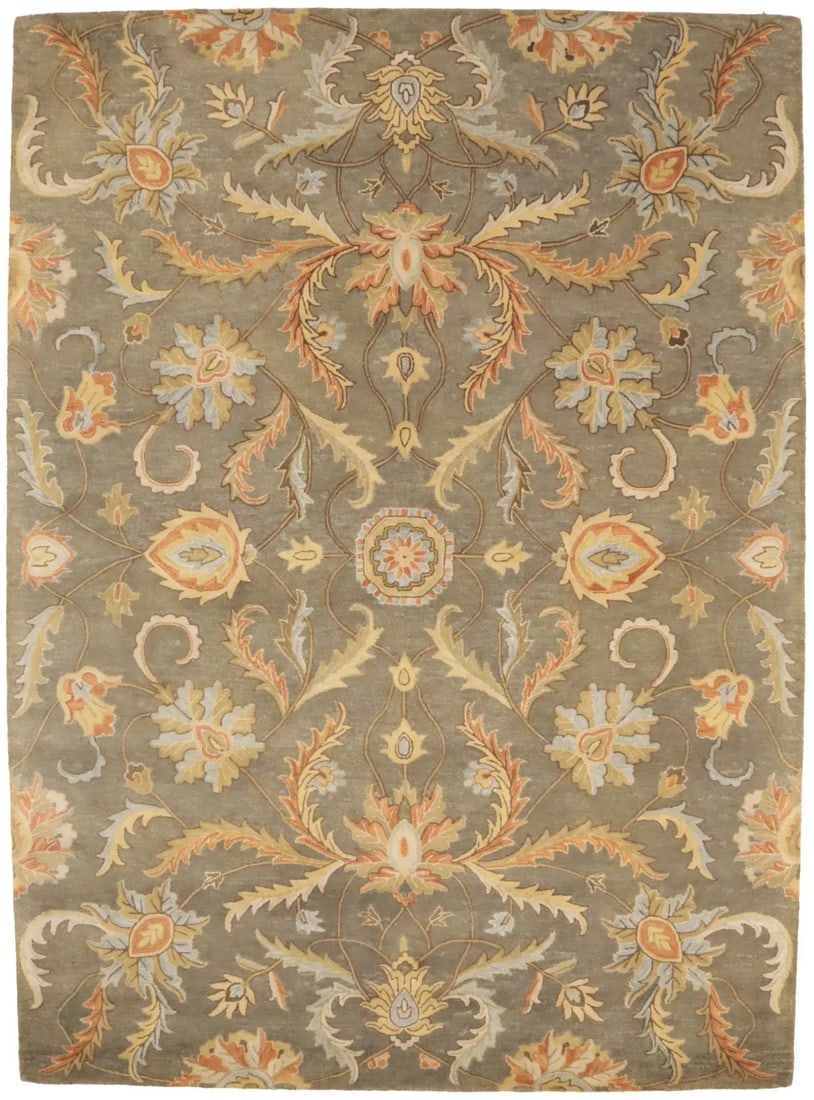 Tan Floral Modern 8X11 Oriental Hand-Tufted Rug (1 of 11)
