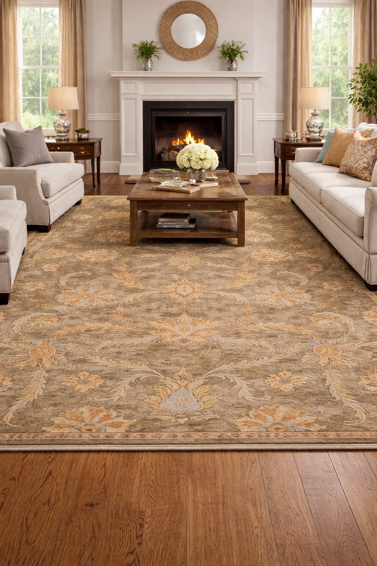 Tan Floral Modern 8X11 Oriental Hand-Tufted Rug - 2