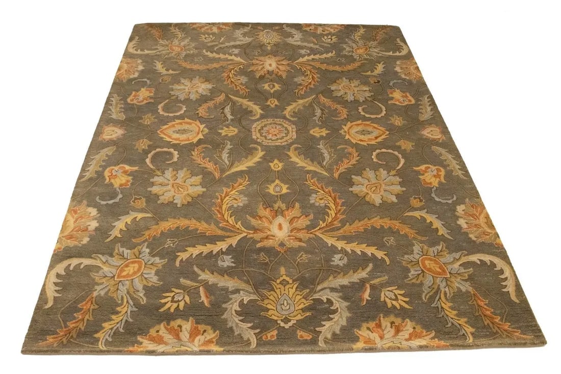 Tan Floral Modern 8X11 Oriental Hand-Tufted Rug - 3