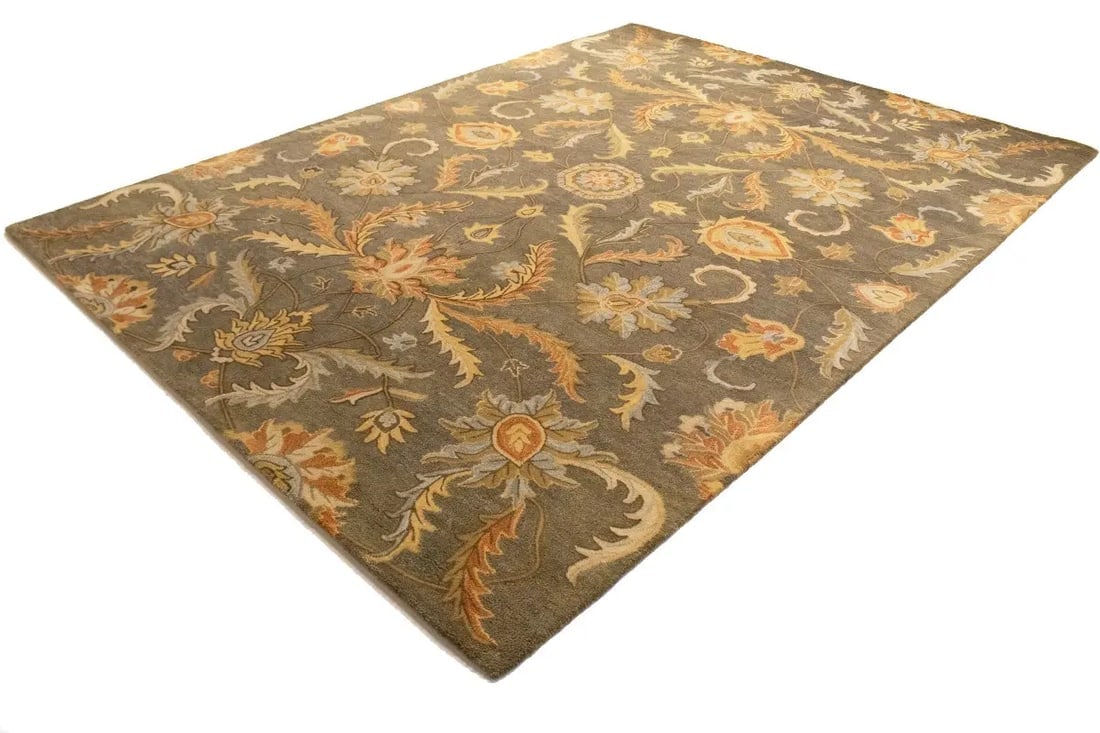 Tan Floral Modern 8X11 Oriental Hand-Tufted Rug - 5