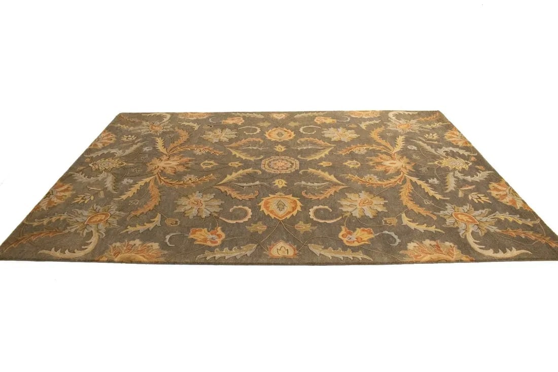 Tan Floral Modern 8X11 Oriental Hand-Tufted Rug - 6