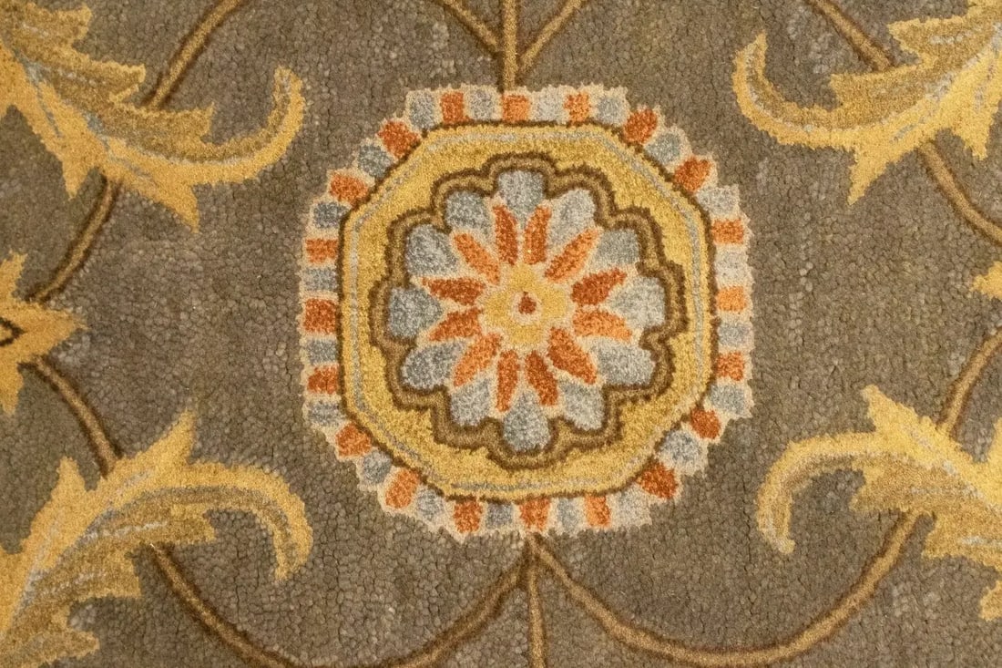 Tan Floral Modern 8X11 Oriental Hand-Tufted Rug - 8