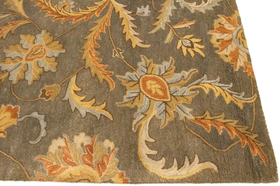 Tan Floral Modern 8X11 Oriental Hand-Tufted Rug - 9