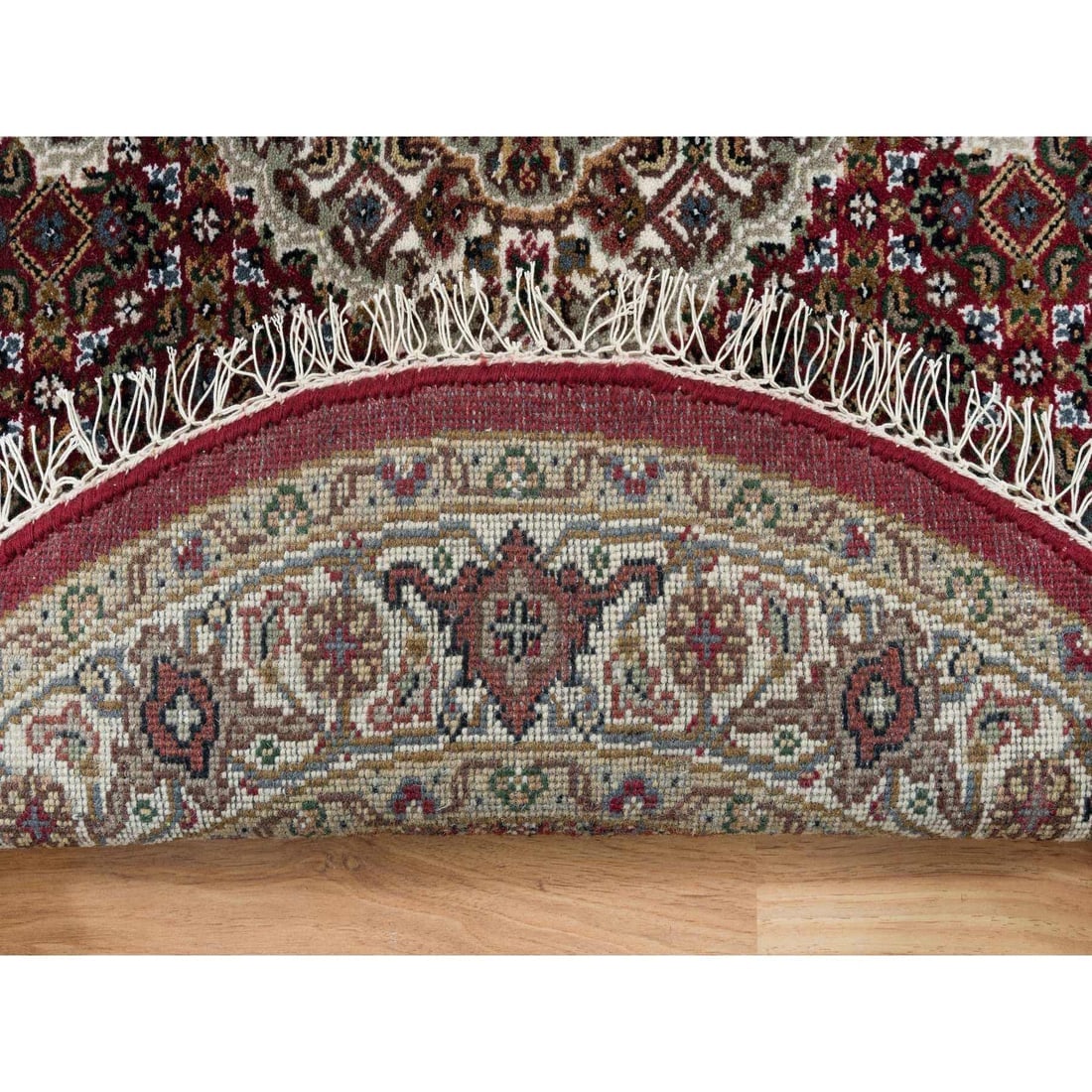 Red Tabriz Medallion Design Pure Wool 175 KPSI Hand Knotted Round Rug - 3
