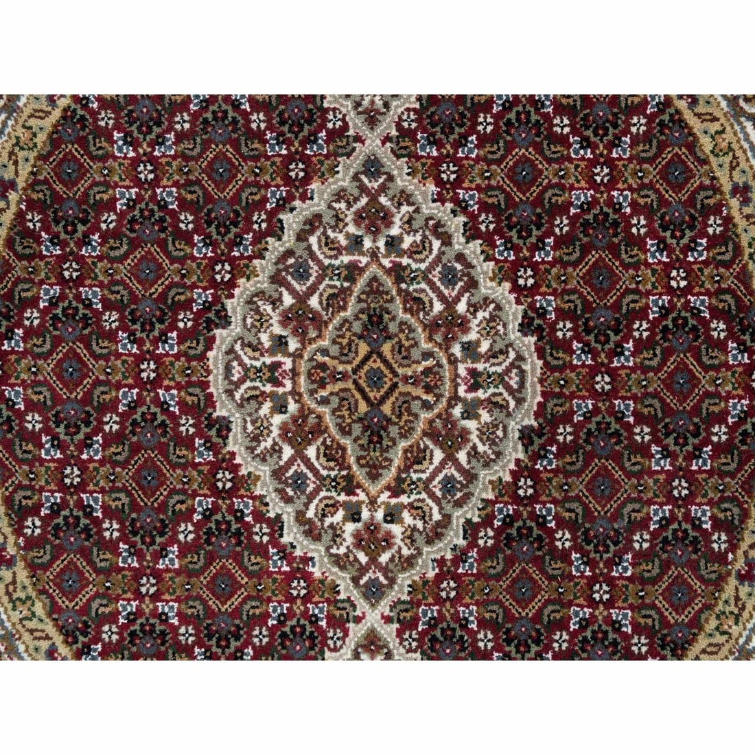 Red Tabriz Medallion Design Pure Wool 175 KPSI Hand Knotted Round Rug - 5