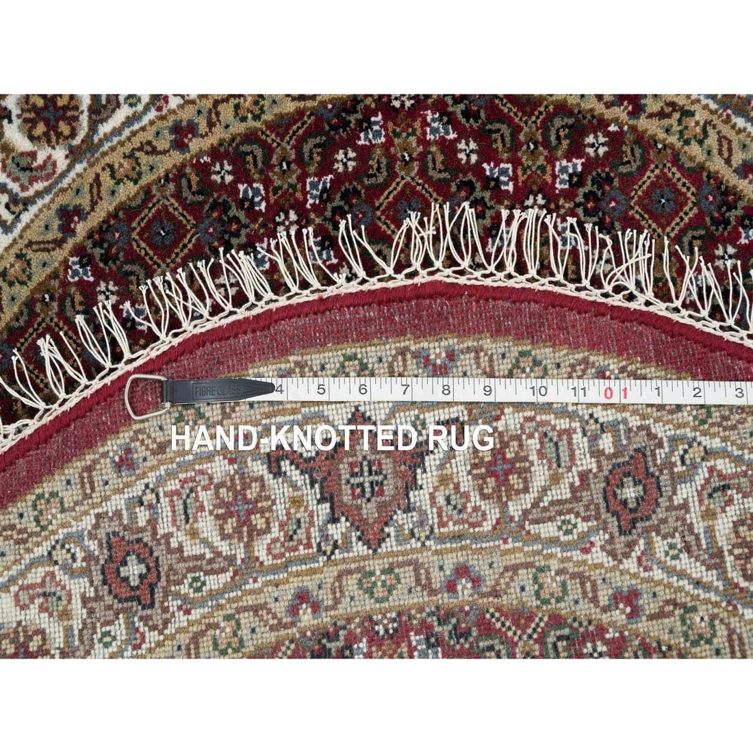 Red Tabriz Medallion Design Pure Wool 175 KPSI Hand Knotted Round Rug - 8