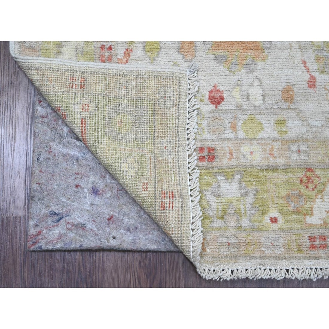 White Hand Knotted Afghan Angora Oushak Leaf Pattern Wool Runner Rug - 2