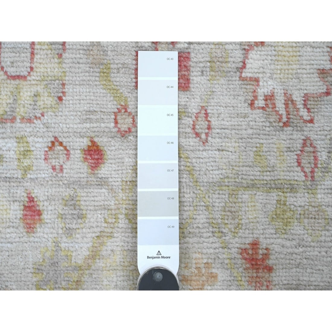 White Hand Knotted Afghan Angora Oushak Leaf Pattern Wool Runner Rug - 3