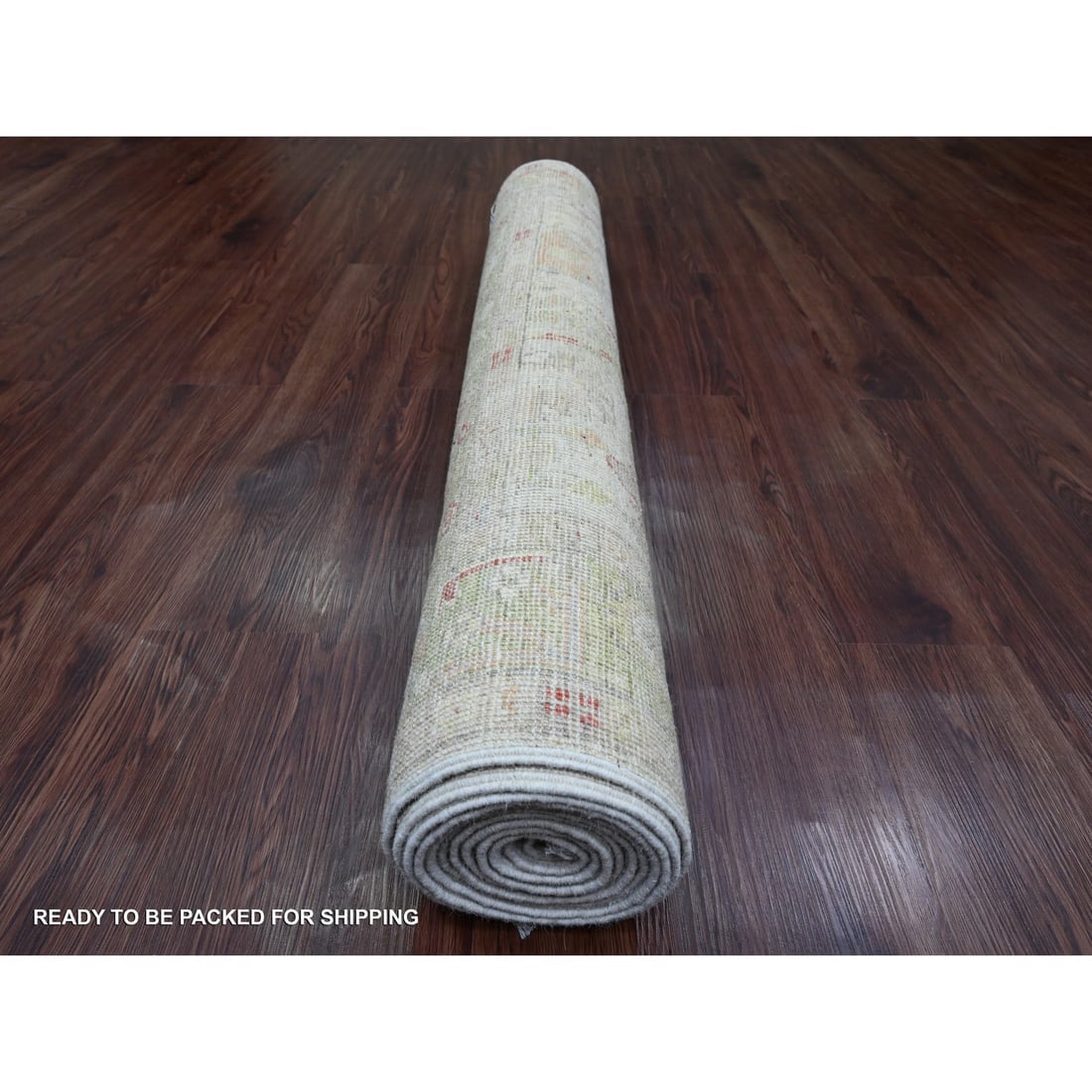 White Hand Knotted Afghan Angora Oushak Leaf Pattern Wool Runner Rug - 4
