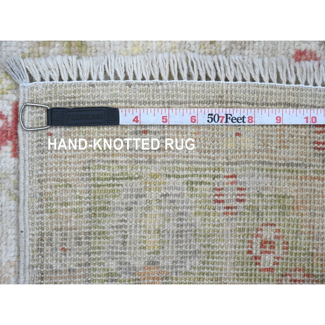 White Hand Knotted Afghan Angora Oushak Leaf Pattern Wool Runner Rug - 6
