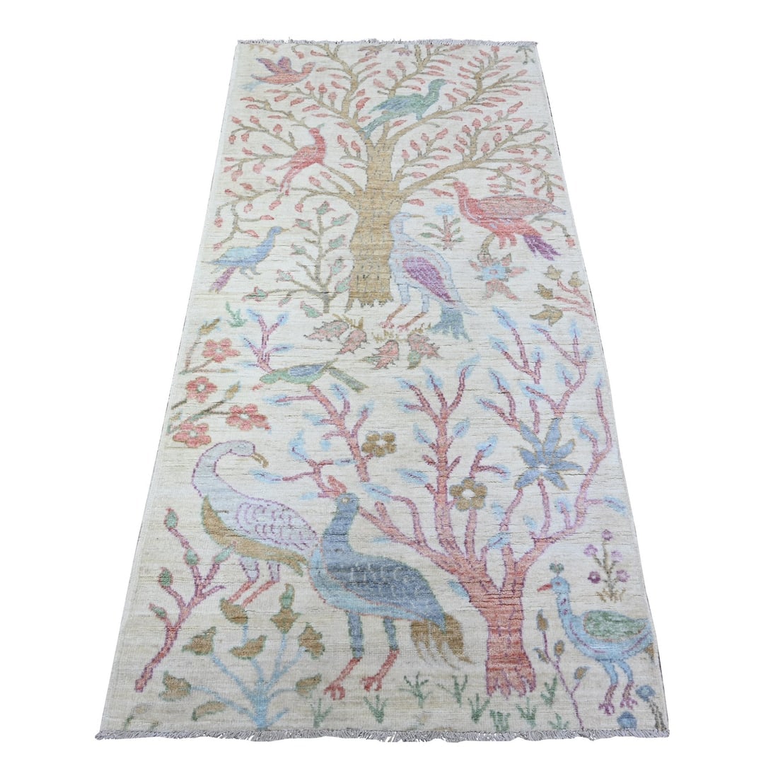 Ivory, 100% Wool, Hand Knotted, Afghan Peshawar Runner Oriental Rug: Title: Ivory, 100% Wool, Hand Knotted, Afghan Peshawar Runner Oriental Rug Description:This is a truly genuine one-of-a-kind. It has been Knotted for months and months in the centuries-old weaving cra