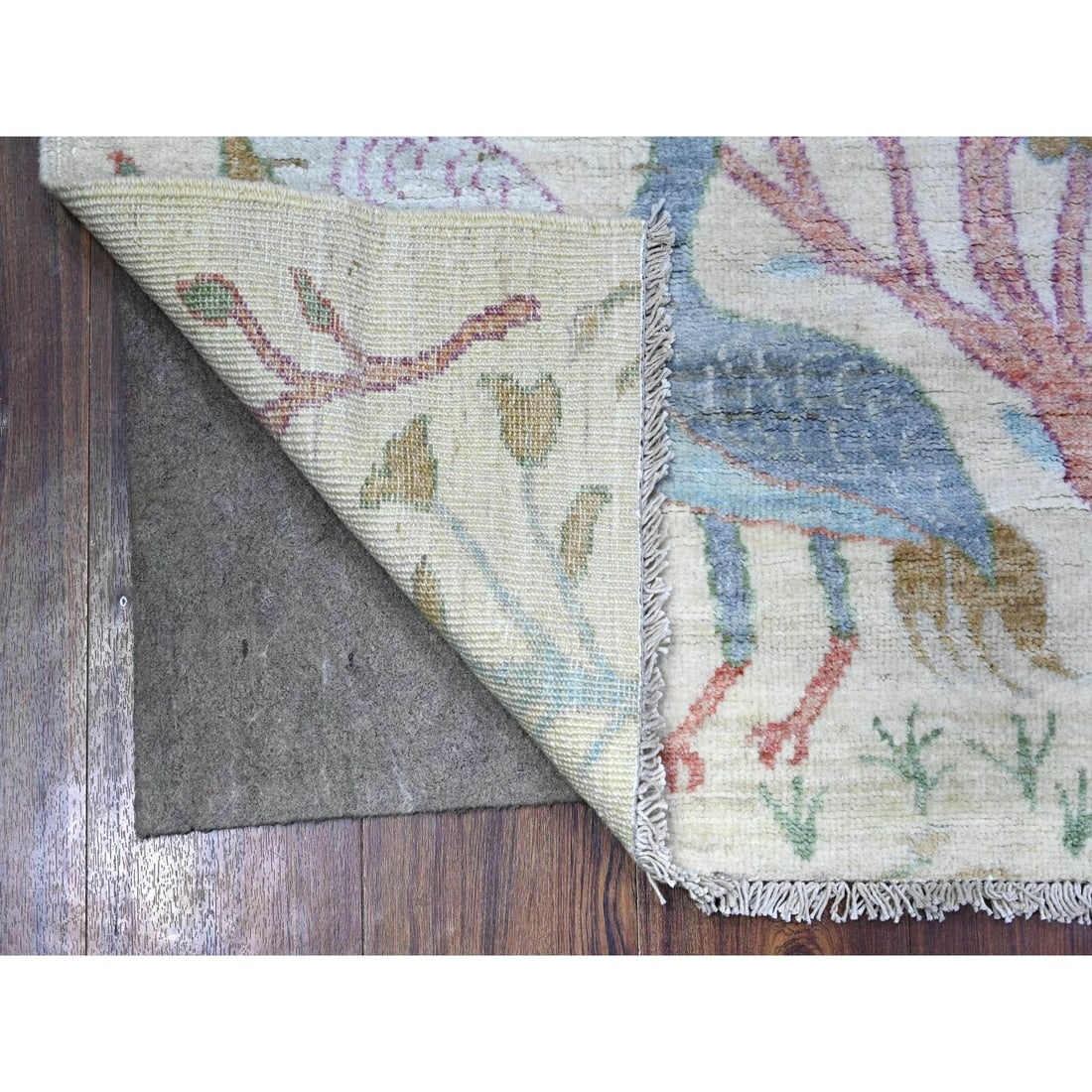 Ivory, 100% Wool, Hand Knotted, Afghan Peshawar Runner Oriental Rug - 2