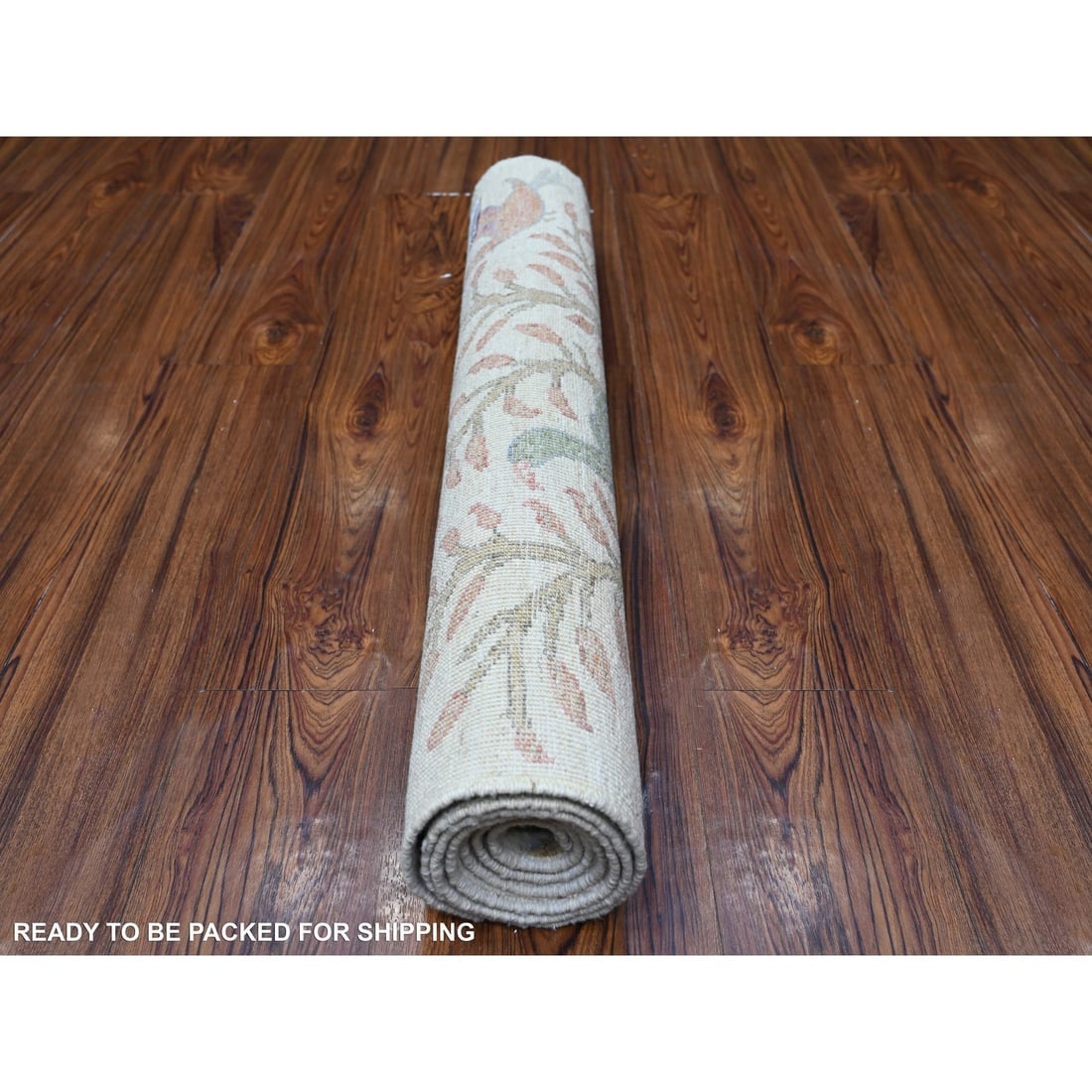 Ivory, 100% Wool, Hand Knotted, Afghan Peshawar Runner Oriental Rug - 4
