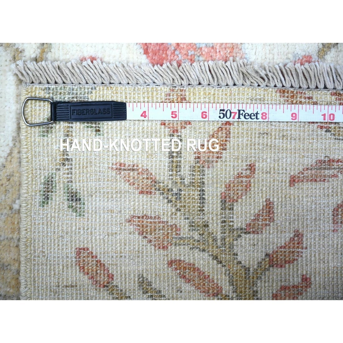 Ivory, 100% Wool, Hand Knotted, Afghan Peshawar Runner Oriental Rug - 6