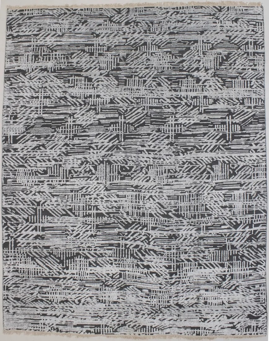 Dark Gray Geometric 8X10 Oriental Modern Rug: Title:Dark Gray Geometric 8X10 Oriental Modern Rug Description :Handmade 8X10 dark gray oriental rug made with vegetable dyes (fine wool pile and cotton foundation), superior knot count, and alluring