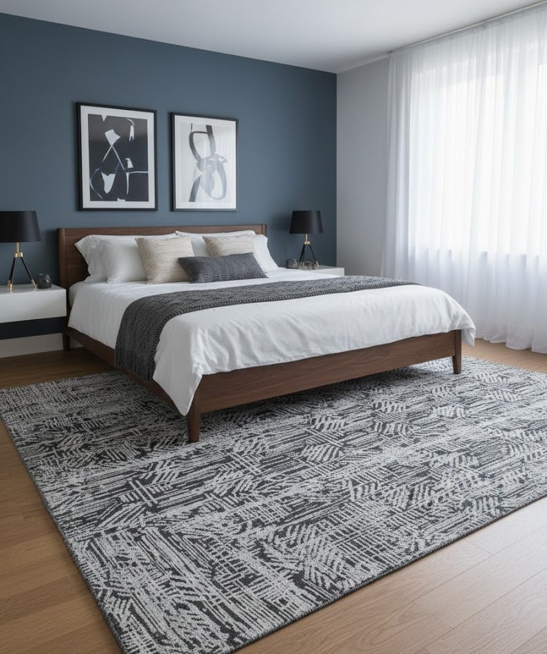 Dark Gray Geometric 8X10 Oriental Modern Rug - 2