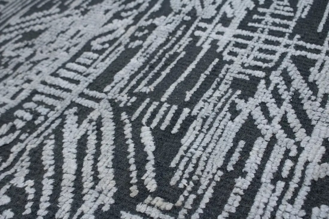 Dark Gray Geometric 8X10 Oriental Modern Rug - 8