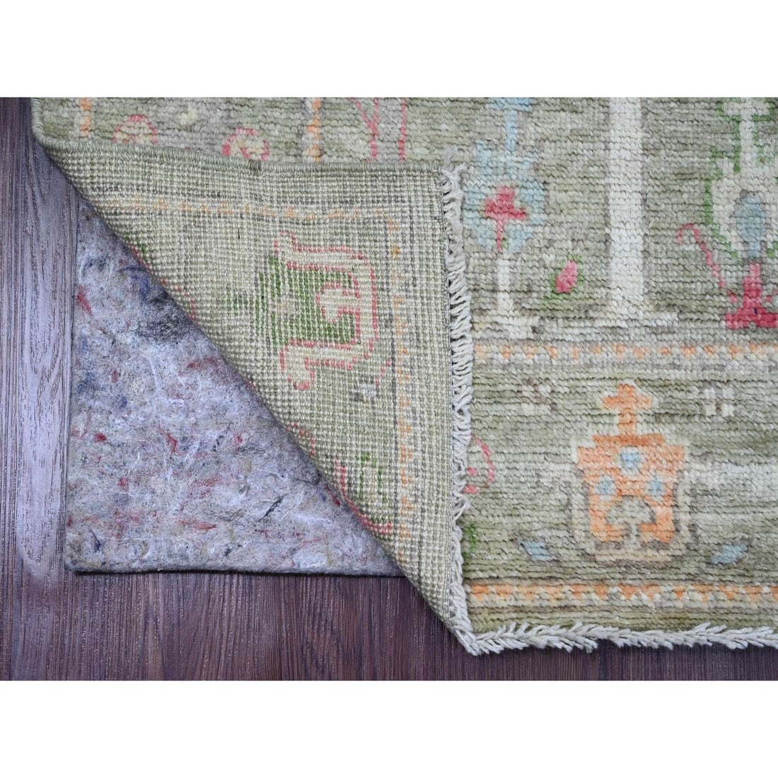 Green Afghan Angora Oushak Tree Design Hand Knotted Wool Runner Rug - 2