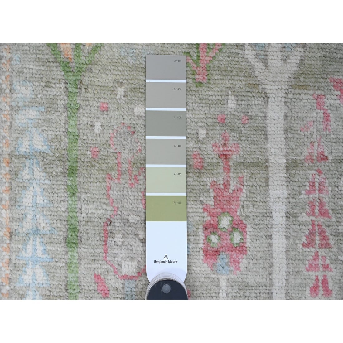 Green Afghan Angora Oushak Tree Design Hand Knotted Wool Runner Rug - 3