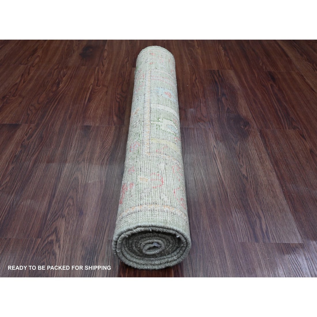 Green Afghan Angora Oushak Tree Design Hand Knotted Wool Runner Rug - 4