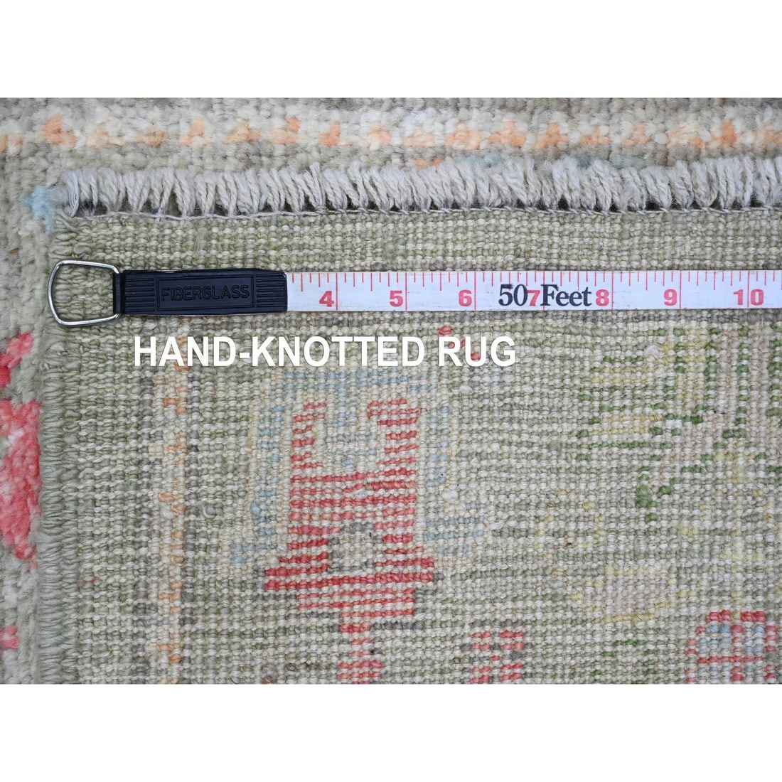 Green Afghan Angora Oushak Tree Design Hand Knotted Wool Runner Rug - 6