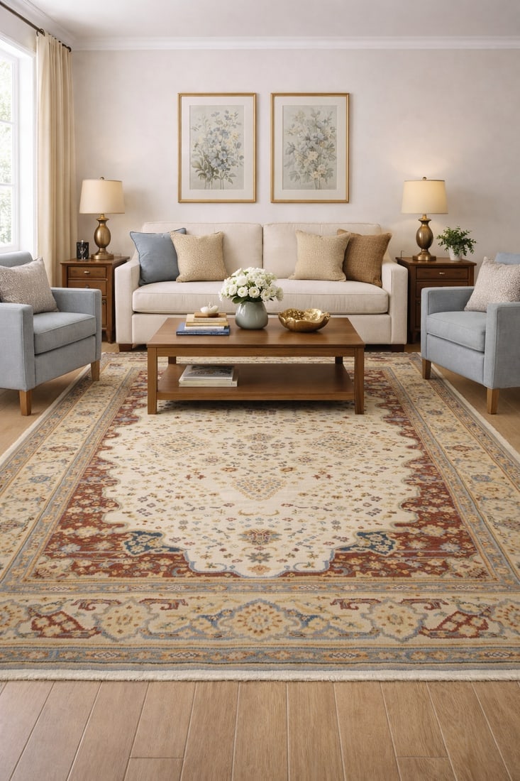 Muted Cream Beige Floral 8X10 Heriz Serapi Oriental Rug - 2