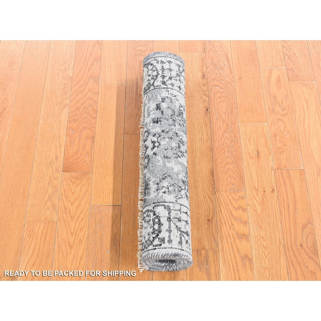 Ivory Erased Tabriz Design Sample Hand Knotted Wool and Silk Mat Rug - 4