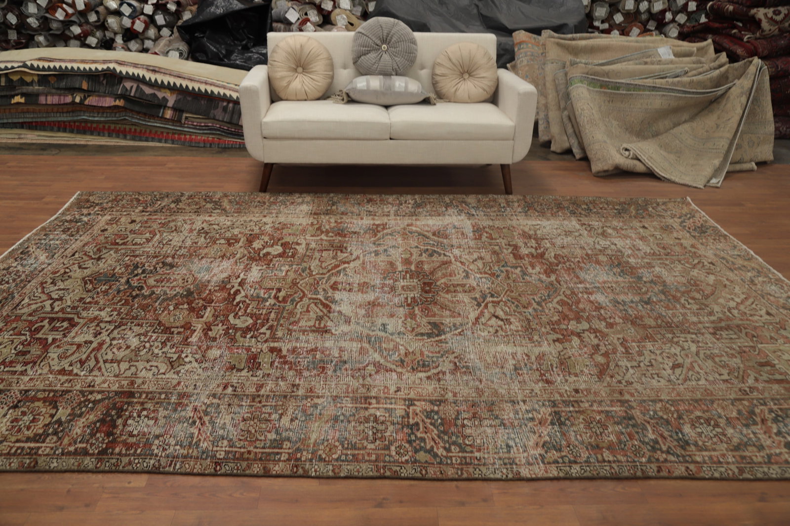 Pre-1900 Vegetable Dye Heriz Serapi Persian Area Rug 8x12 - 3
