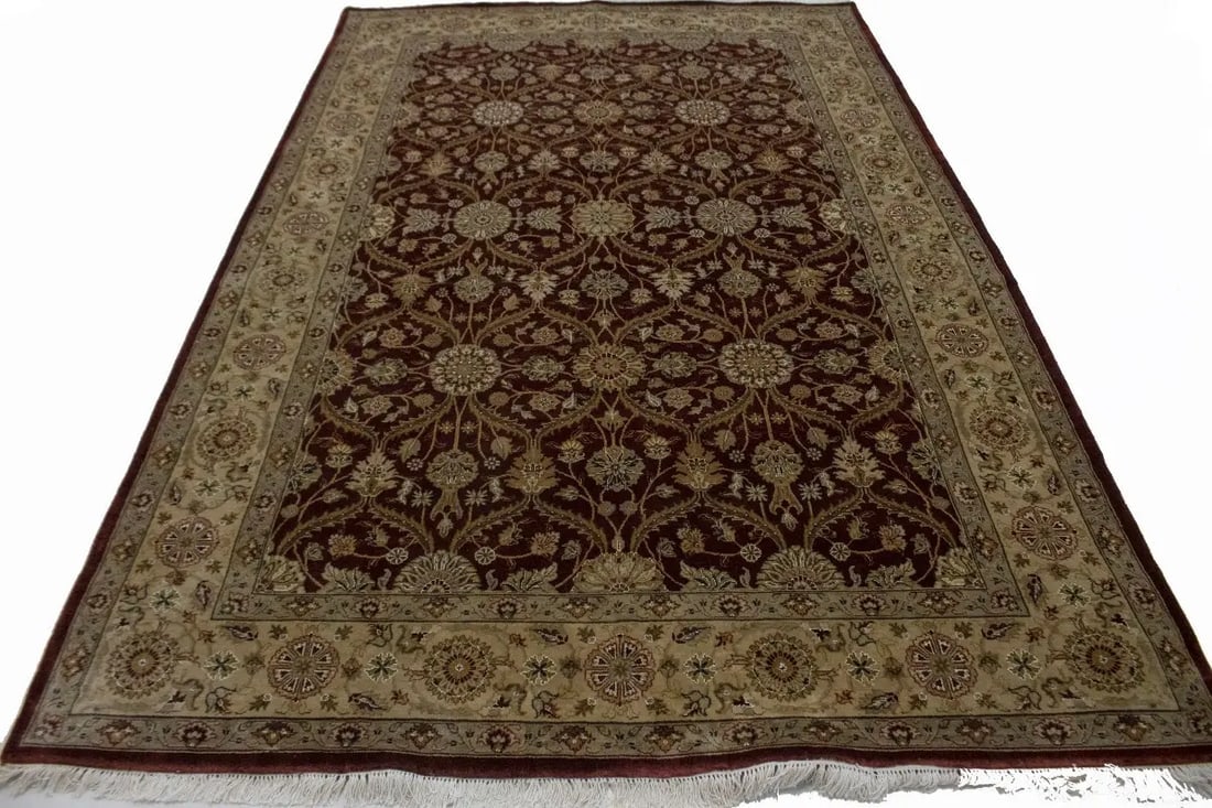Wine Red Floral 6X9 Indo-Tabriz Oriental Rug - 5