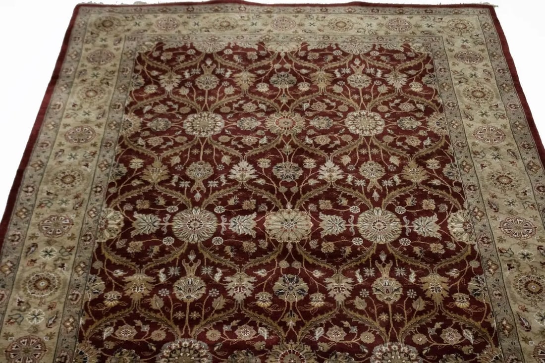 Wine Red Floral 6X9 Indo-Tabriz Oriental Rug - 7