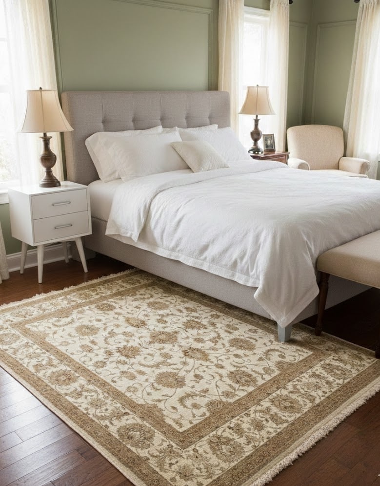 Beige Floral 6X7 Indo-Tabriz Oriental Rug - 2