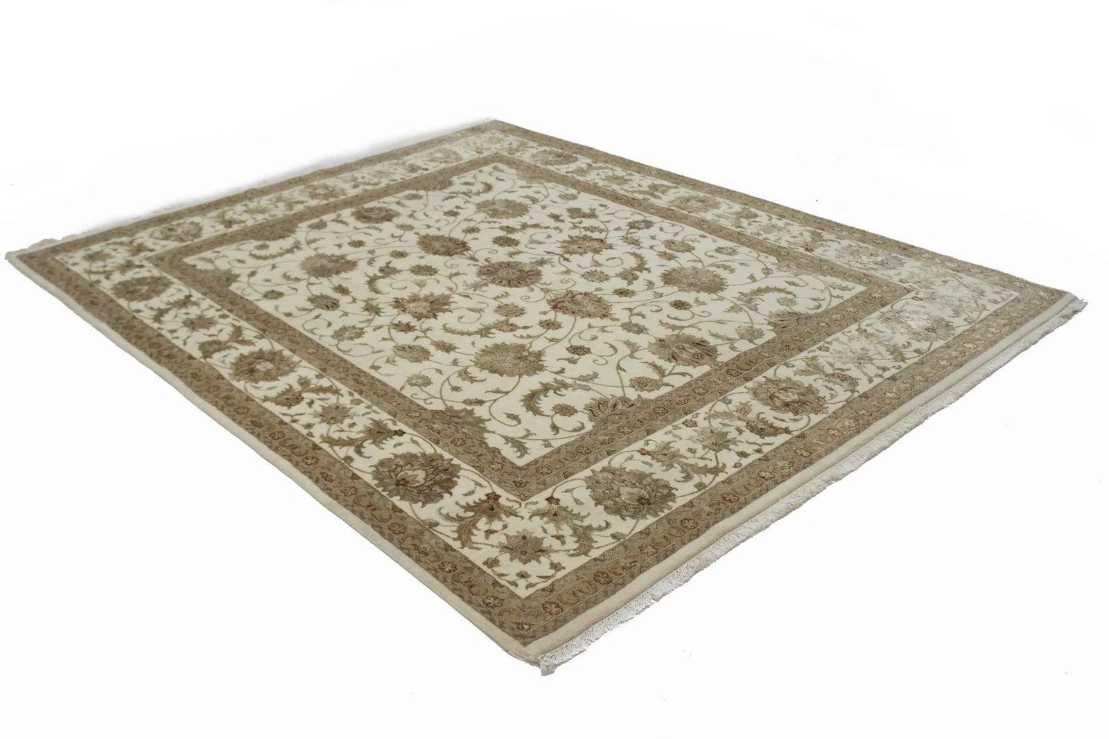 Beige Floral 6X7 Indo-Tabriz Oriental Rug - 4