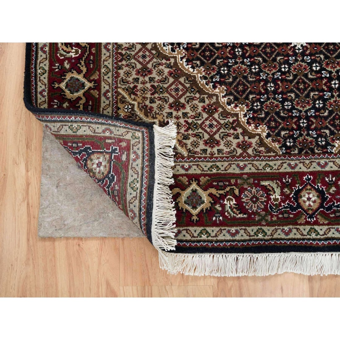 Rich Black Tabriz Mahi Design 175 KPSI Hand Knotted Wool Oriental Rug - 3