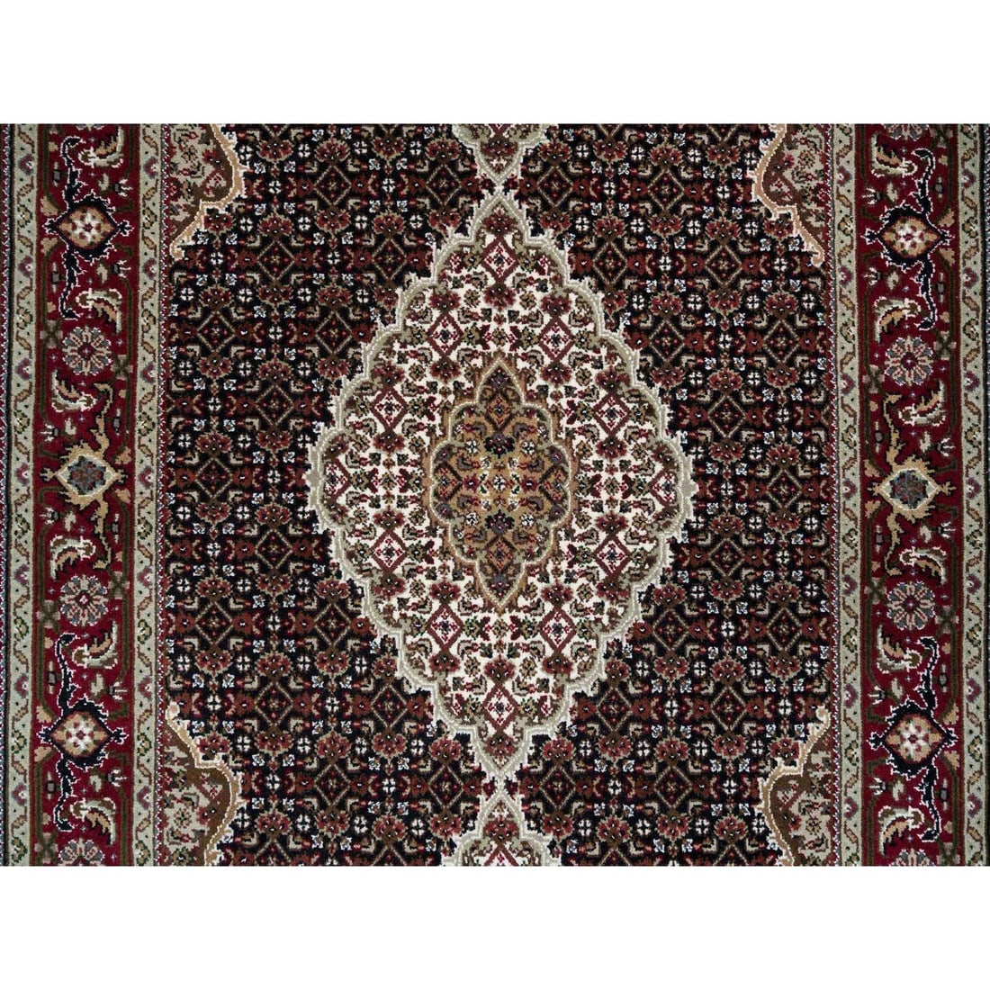 Rich Black Tabriz Mahi Design 175 KPSI Hand Knotted Wool Oriental Rug - 5