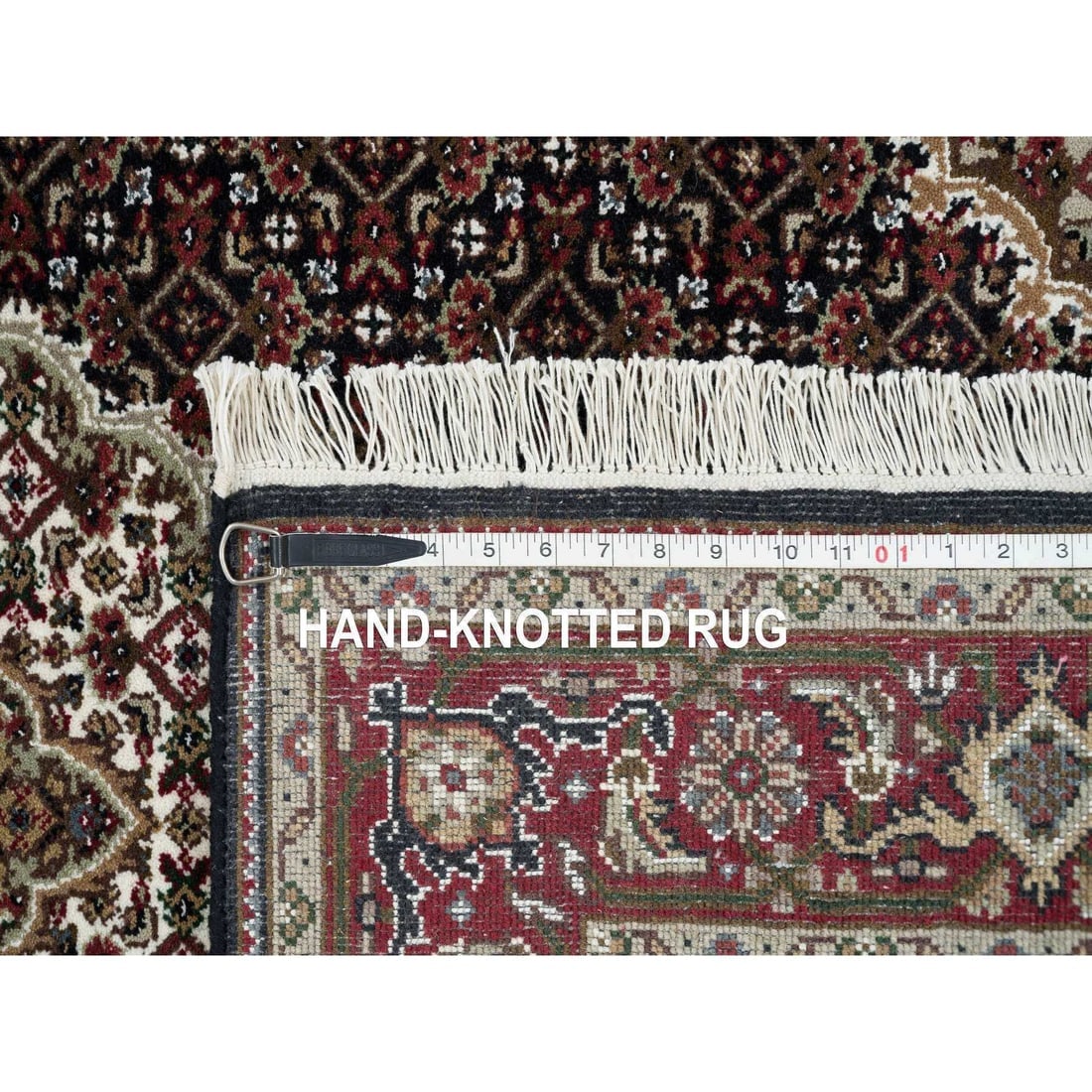 Rich Black Tabriz Mahi Design 175 KPSI Hand Knotted Wool Oriental Rug - 8