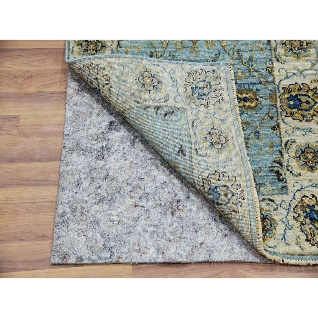 Periwinkle Blue Wool Shah Abbas Design Hand Knotted Floral Runner Rug - 3